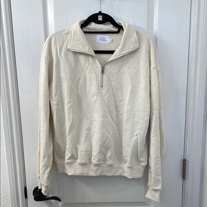 Cream Quarter-Zip Sweatshirt Soft Textured Fabric